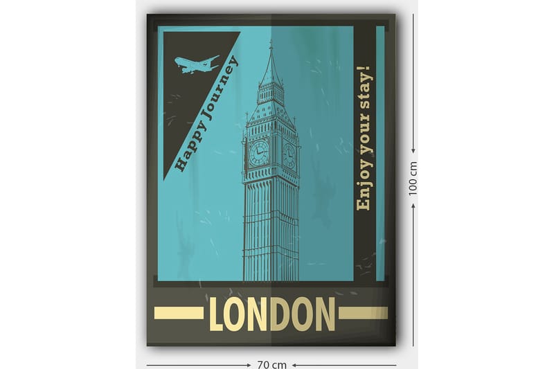 Canvastavla 70x100 cm - Stiliserad illustration av Big Ben med en retro reseinspirerad design - Turkos / Svart / Guld - Inredning & dekor - Tavlor & konst - Canvastavla