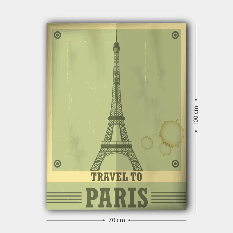 Canvastavla 70x100 cm - Stiliserad illustration av Eiffeltornet med en vintage känsla - Grön / Beige - Inredning & dekor - Tavlor & konst - Canvastavla