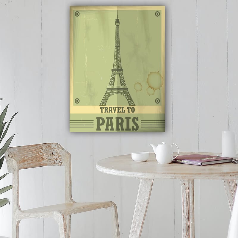 Canvastavla 70x100 cm - Stiliserad illustration av Eiffeltornet med en vintage känsla - Grön / Beige - Inredning & dekor - Tavlor & konst - Canvastavla