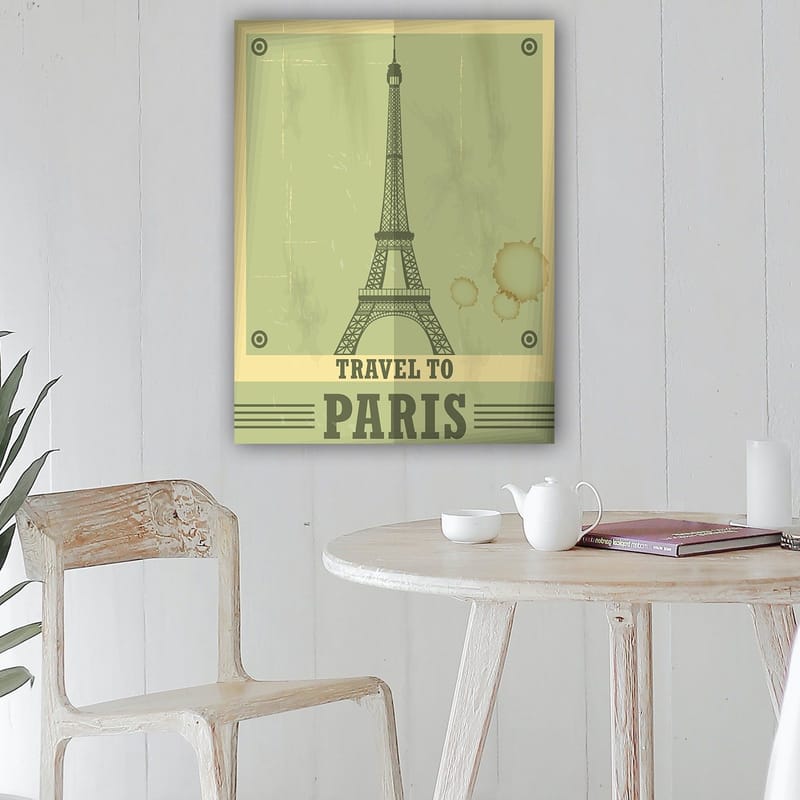 Canvastavla 70x100 cm - Stiliserad illustration av Eiffeltornet med en vintage känsla - Grön / Beige - Inredning & dekor - Tavlor & konst - Canvastavla
