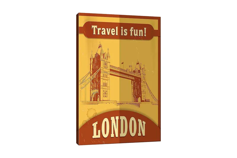 Canvastavla 70x100 cm - Stiliserad illustration av Tower Bridge i London med en retro känsla, Guld / Brun
