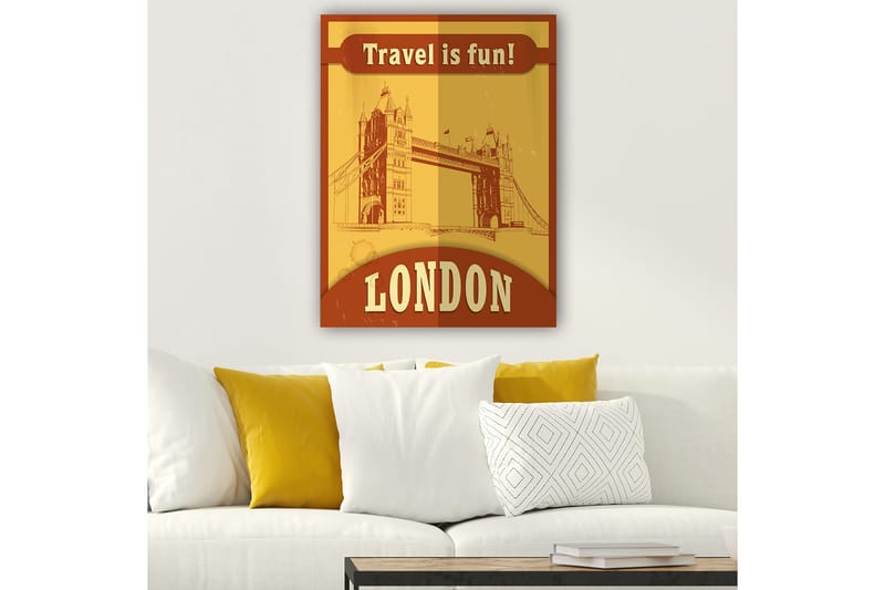Canvastavla 70x100 cm - Stiliserad illustration av Tower Bridge i London med en retro känsla - Guld / Brun - Inredning & dekor - Tavlor & konst - Canvastavla