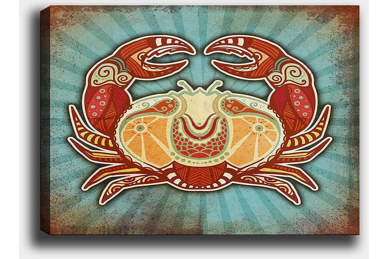 Canvastavla 70x100 cm - Stiliserad krabba med färgglada detaljer - Röd / Orange / Turkos - Inredning & dekor - Tavlor & konst - Canvastavla