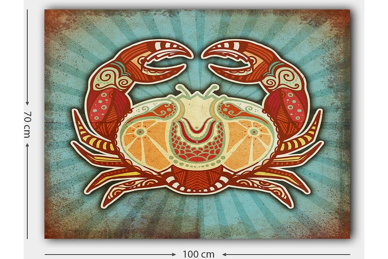 Canvastavla 70x100 cm - Stiliserad krabba med färgglada detaljer - Röd / Orange / Turkos - Inredning & dekor - Tavlor & konst - Canvastavla