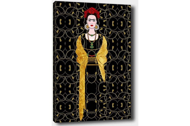 Canvastavla 70x100 cm - Stiliserad kvinna klädd i svart och guld med röd blomma i håret - Svart / Guld / Röd - Inredning & dekor - Tavlor & konst - Canvastavla
