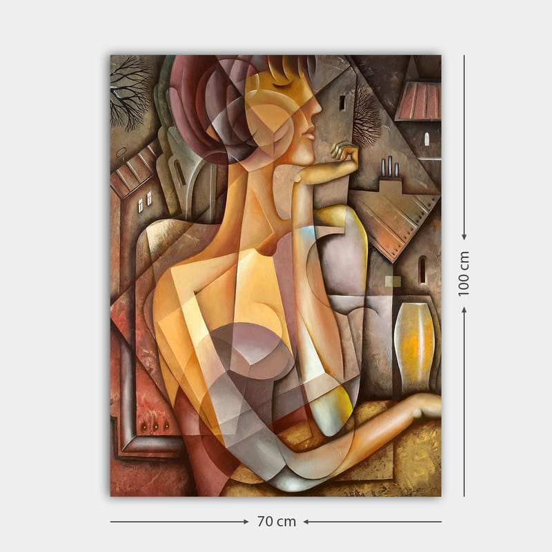 Canvastavla 70x100 cm - Stiliserad kvinna med en mjuk och harmonisk framtoning i en abstrakt komposition - Beige / Brun / Terrakotta - Inredning & dekor - Tavlor & konst - Canvastavla