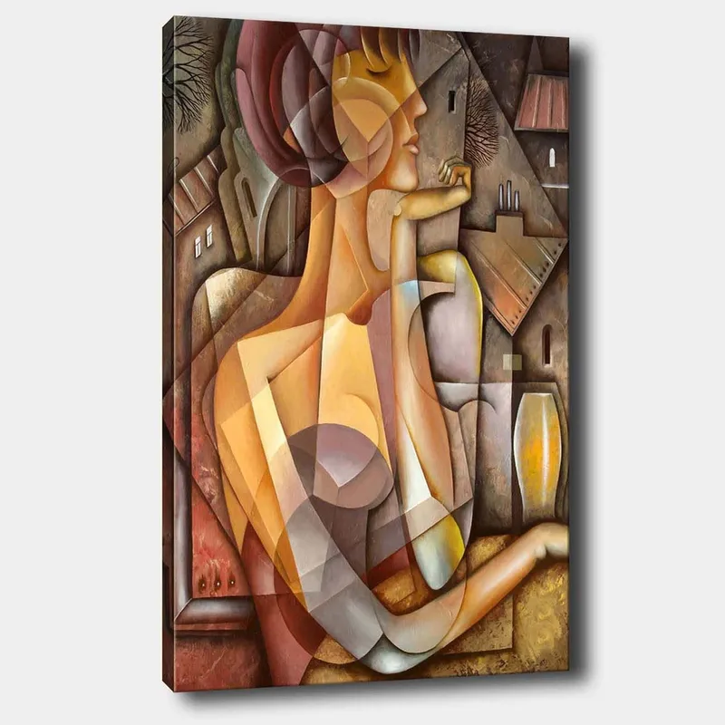 Canvastavla 70x100 cm - Stiliserad kvinna med en mjuk och harmonisk framtoning i en abstrakt komposition, Beige / Brun / Terrakotta