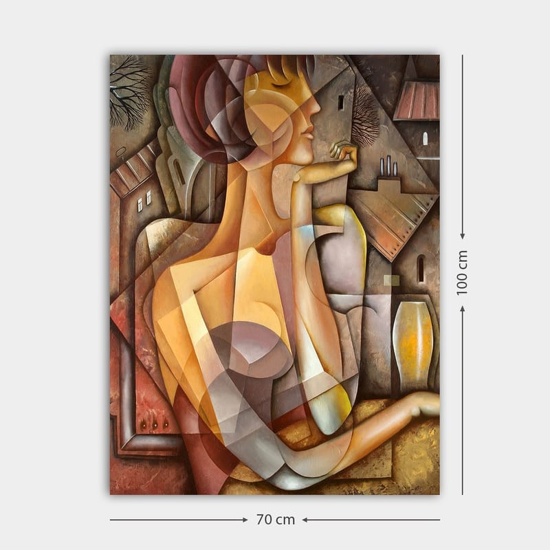 Canvastavla 70x100 cm - Stiliserad kvinna med en mjuk och harmonisk framtoning i en abstrakt komposition - Beige / Brun / Terrakotta - Inredning & dekor - Tavlor & konst - Canvastavla