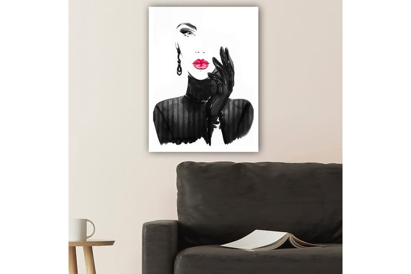 Canvastavla 70x100 cm - Stiliserad kvinna med röd läppstift och svarta handskar - Svart / Röd - Inredning & dekor - Tavlor & konst - Canvastavla