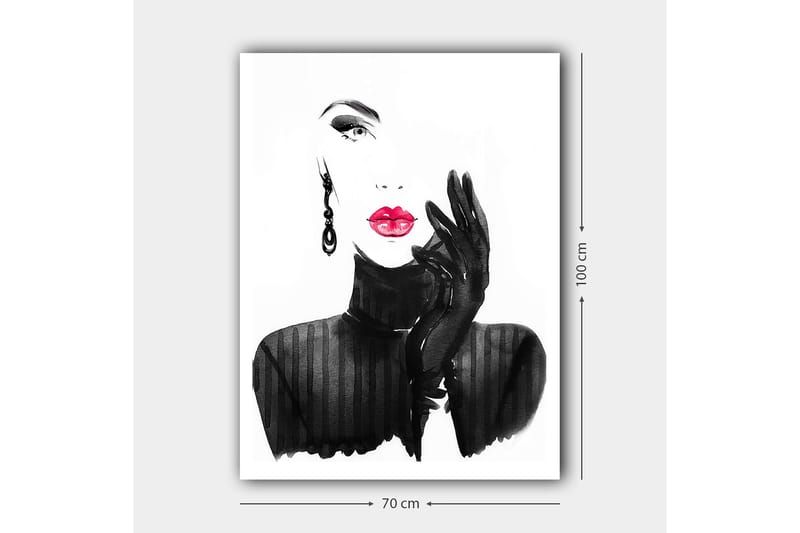 Canvastavla 70x100 cm - Stiliserad kvinna med röd läppstift och svarta handskar - Svart / Röd - Inredning & dekor - Tavlor & konst - Canvastavla