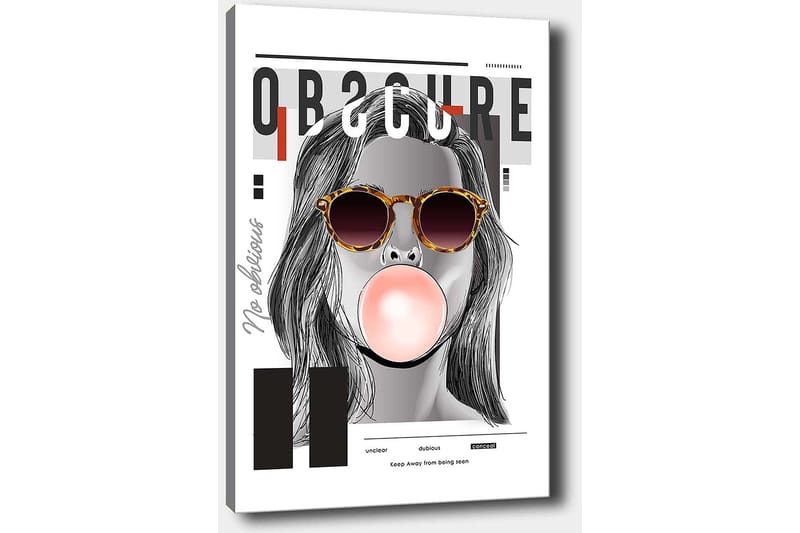 Canvastavla 70x100 cm - Stiliserad kvinna med solglasögon som blåser en tuggummiboll - Svart / Grå / Röd - Inredning & dekor - Tavlor & konst - Canvastavla