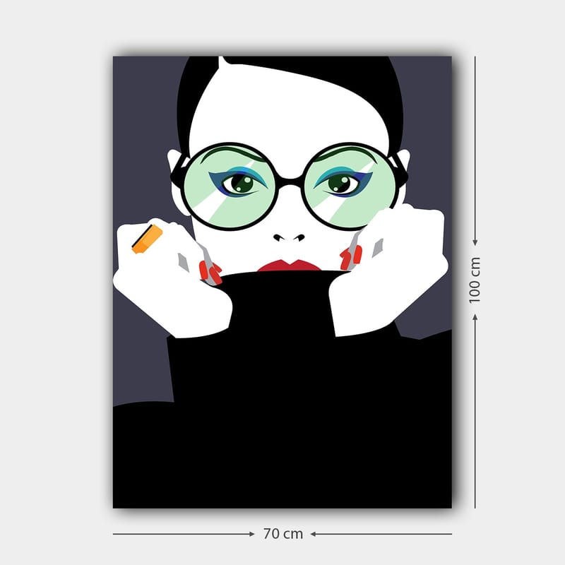 Canvastavla 70x100 cm - Stiliserad kvinna med stora glasögon som håller om sitt ansikte - Grön / Svart / Röd - Inredning & dekor - Tavlor & konst - Canvastavla