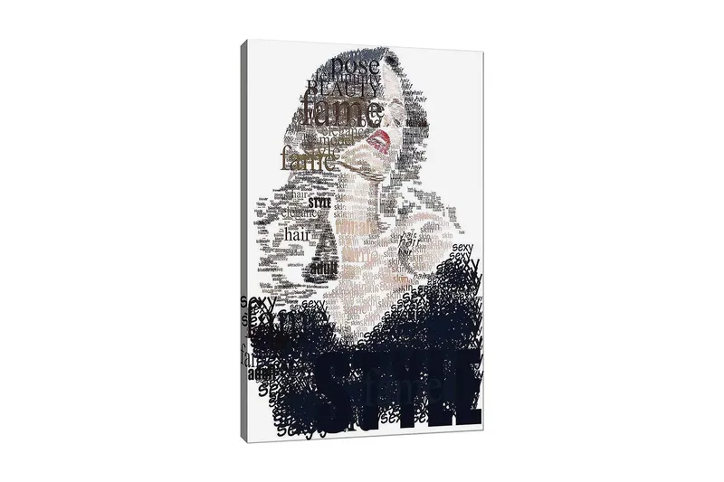 Canvastavla 70x100 cm - Stiliserad kvinna med text som betonar skönhet och självsäkerhet, Svart / Brun / Vit