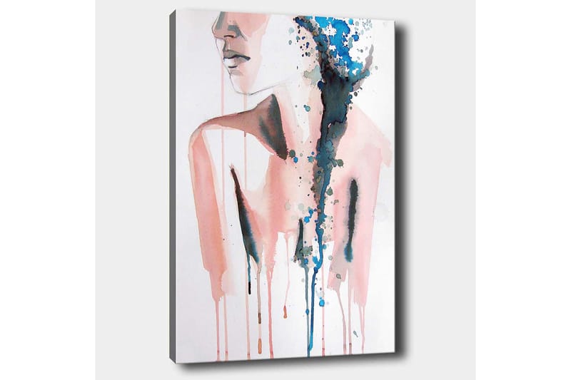 Canvastavla 70x100 cm - Stiliserad kvinnlig silhuett med färgade droppar som rinner nedåt - Rosa / Blå / Svart - Inredning & dekor - Tavlor & konst - Canvastavla