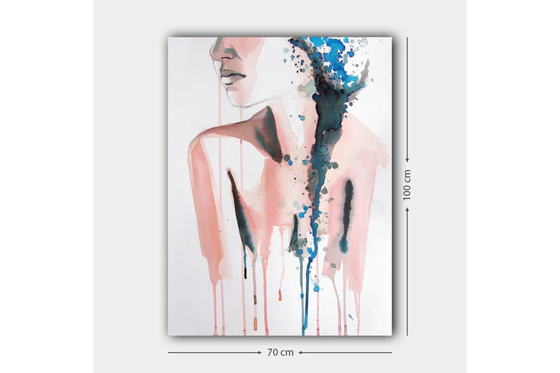 Canvastavla 70x100 cm - Stiliserad kvinnlig silhuett med färgade droppar som rinner nedåt - Rosa / Blå / Svart - Inredning & dekor - Tavlor & konst - Canvastavla