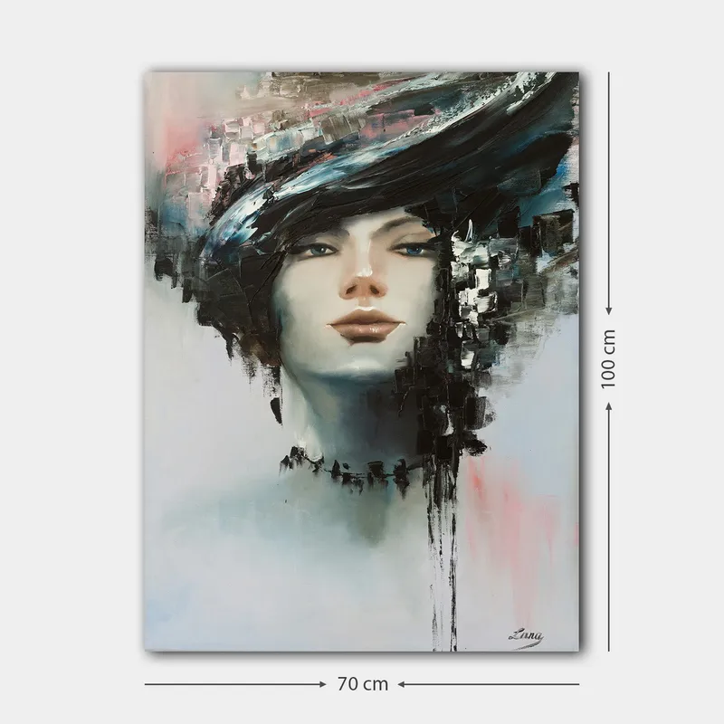 Canvastavla 70x100 cm - Stiliserad kvinnoansikte med en dramatisk frisyr i svart och grått - Svart / Grå / Beige - Inredning & dekor - Tavlor & konst - Canvastavla