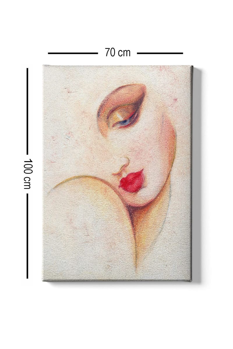 Canvastavla 70x100 cm - Stiliserad kvinnoansikte med framträdande läppar och ögon - Röd / Beige / Brun - Inredning & dekor - Tavlor & konst - Canvastavla