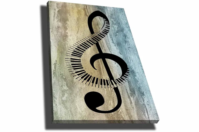 Canvastavla 70x100 cm - Stiliserad notsymbol med klaviaturdetaljer på en abstrakt bakgrund - Svart / Grå / Beige - Inredning & dekor - Tavlor & konst - Canvastavla