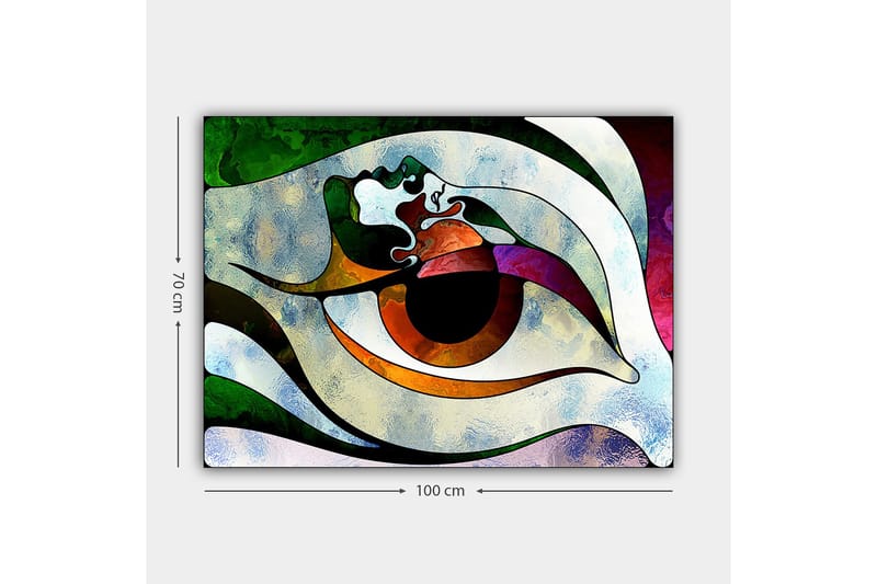 Canvastavla 70x100 cm - Stiliserad ögonform med färgglada inslag som skapar en hypnotisk effekt - Grön / Brun / Vit - Inredning & dekor - Tavlor & konst - Canvastavla