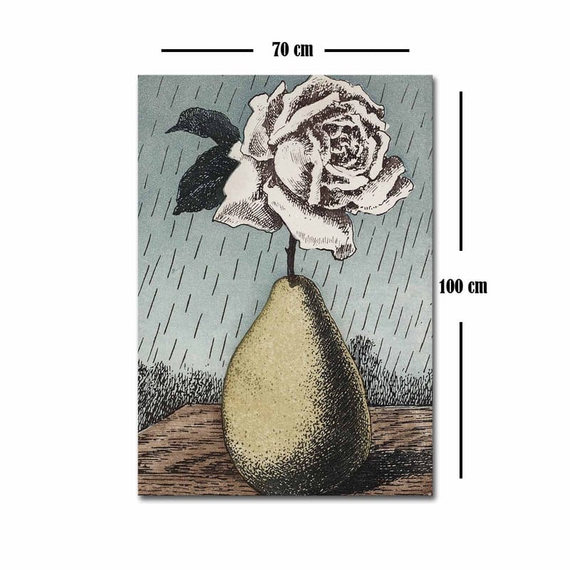 Canvastavla 70x100 cm - Stiliserad ros i en vas formad som en päron, omgiven av regndroppar - Grön / Rosa / Blå - Inredning & dekor - Tavlor & konst - Canvastavla