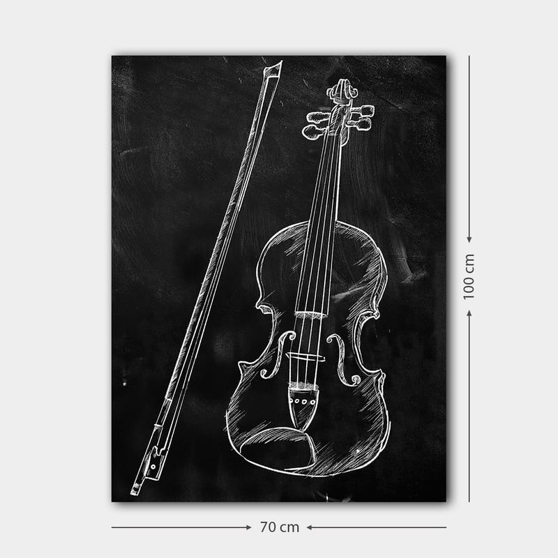 Canvastavla 70x100 cm - Stiliserad teckning av en fiol och en fiolpinne på en svart bakgrund - Vit / Svart - Inredning & dekor - Tavlor & konst - Canvastavla
