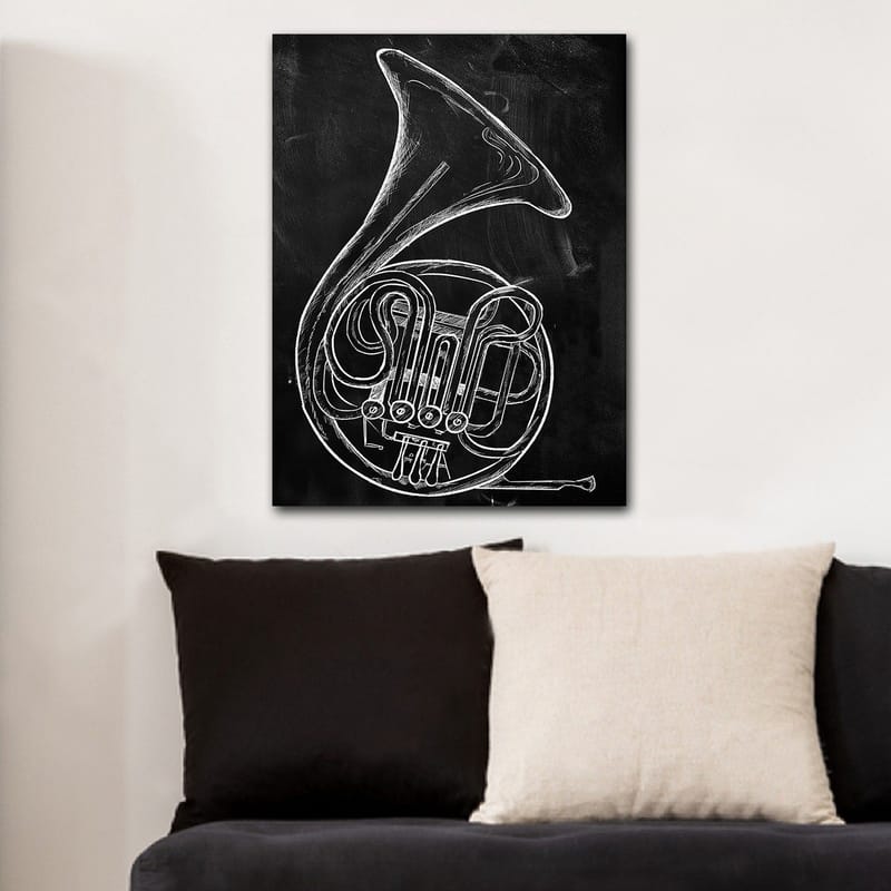 Canvastavla 70x100 cm - Stiliserad teckning av en valthorn - Vit / Svart - Inredning & dekor - Tavlor & konst - Canvastavla