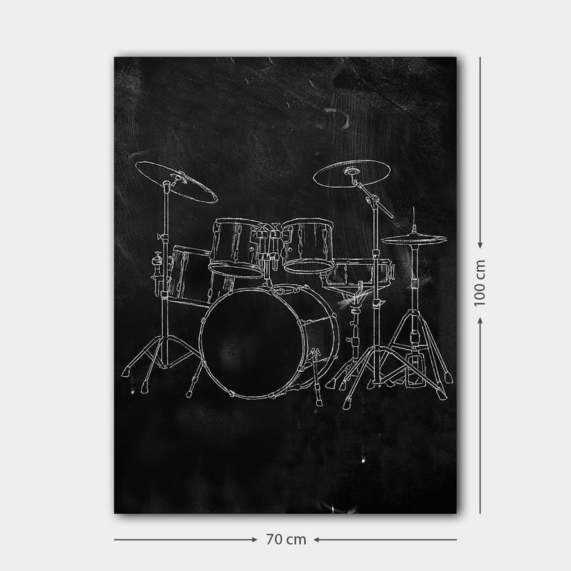 Canvastavla 70x100 cm - Stiliserad teckning av ett trumset på en svart bakgrund - Svart / Vitt - Inredning & dekor - Tavlor & konst - Canvastavla