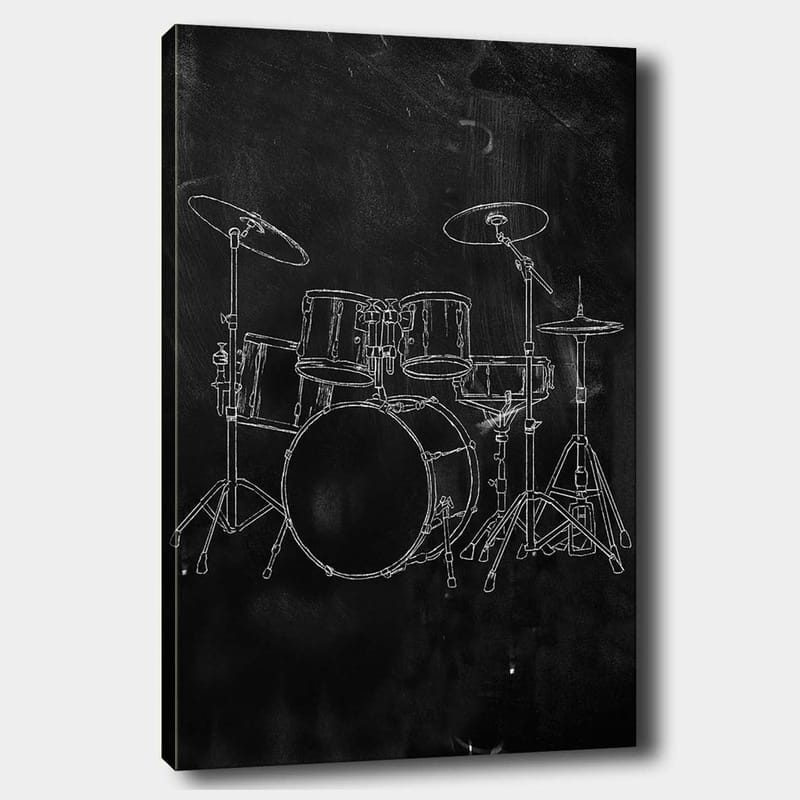 Canvastavla 70x100 cm - Stiliserad teckning av ett trumset på en svart bakgrund - Svart / Vitt - Inredning & dekor - Tavlor & konst - Canvastavla
