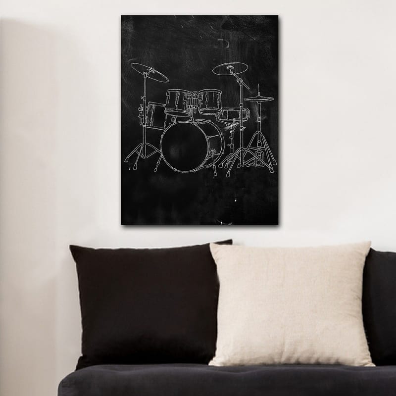 Canvastavla 70x100 cm - Stiliserad teckning av ett trumset på en svart bakgrund - Svart / Vitt - Inredning & dekor - Tavlor & konst - Canvastavla