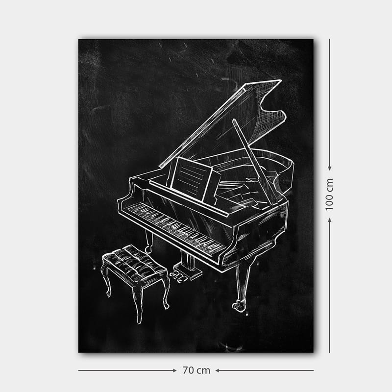 Canvastavla 70x100 cm - Stiliserad teckning av ett piano med en bänk - Vit / Svart - Inredning & dekor - Tavlor & konst - Canvastavla