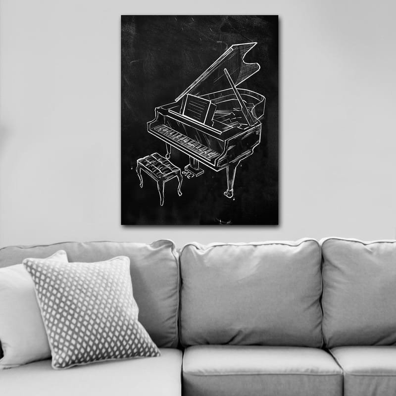 Canvastavla 70x100 cm - Stiliserad teckning av ett piano med en bänk - Vit / Svart - Inredning & dekor - Tavlor & konst - Canvastavla