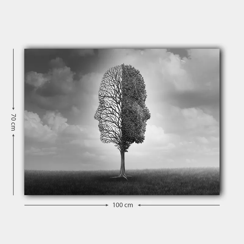 Canvastavla 70x100 cm - Stiliserad trädkonstruktion som formar en ansiktsprofil i svart och vitt - Svart / Vitt / Grått - Inredning & dekor - Tavlor & konst - Canvastavla