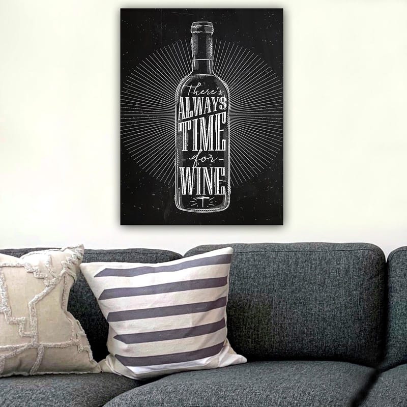 Canvastavla 70x100 cm - Stiliserad vinflaska med texten There's always time for wine i en modern design - Svart / Vit - Inredning & dekor - Tavlor & konst - Canvastavla