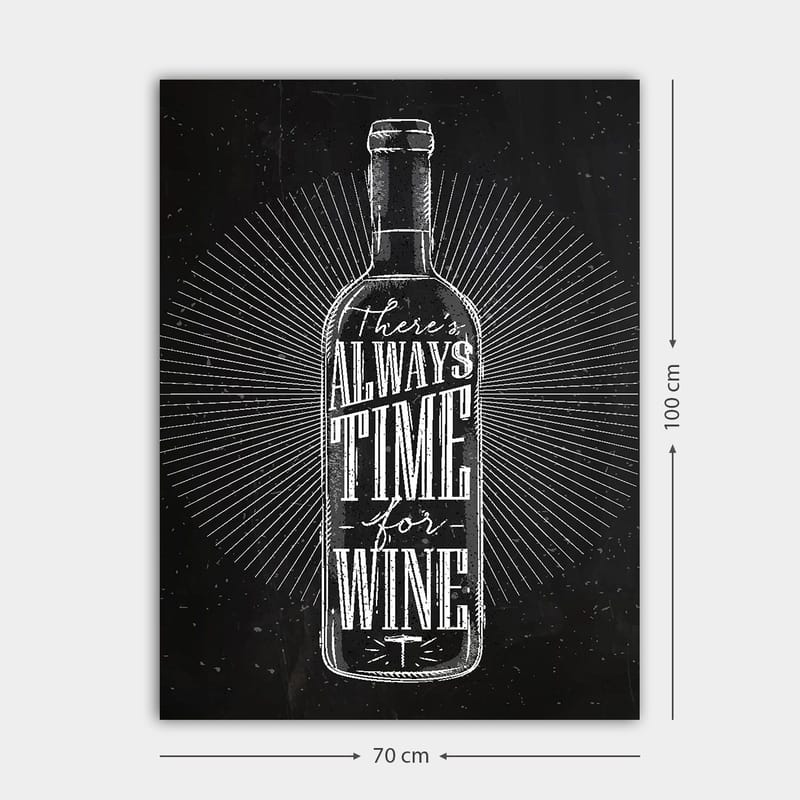 Canvastavla 70x100 cm - Stiliserad vinflaska med texten There's always time for wine i en modern design - Svart / Vit - Inredning & dekor - Tavlor & konst - Canvastavla