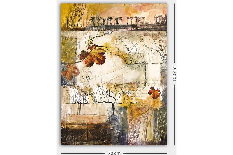 Canvastavla 70x100 cm - Stiliserad vinodling med höstlöv och abstrakta linjer - Guld / Brunt / Beige - Inredning & dekor - Tavlor & konst - Canvastavla