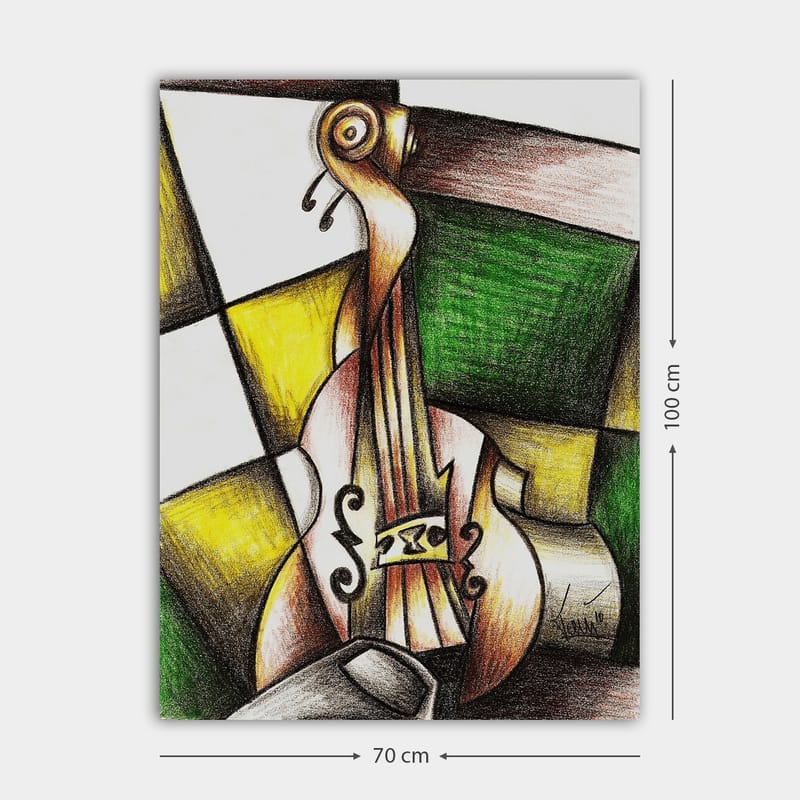 Canvastavla 70x100 cm - Stiliserad violin i en färgglad komposition - Grön / Gul / Brun - Inredning & dekor - Tavlor & konst - Canvastavla