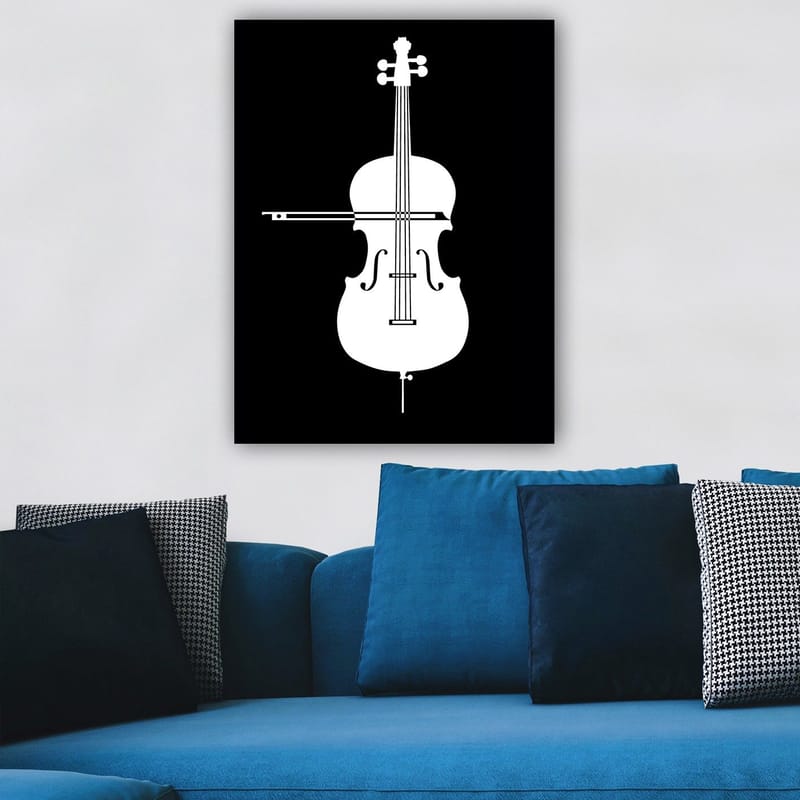 Canvastavla 70x100 cm - Stiliserad vit fiol mot en svart bakgrund - Vit / Svart - Inredning & dekor - Tavlor & konst - Canvastavla