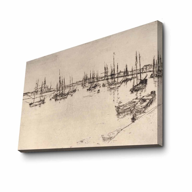 Canvastavla 70x100 cm - Stiliserad vy av en hamn med båtar och mastar i silhuett - Svart / Beige - Inredning & dekor - Tavlor & konst - Canvastavla