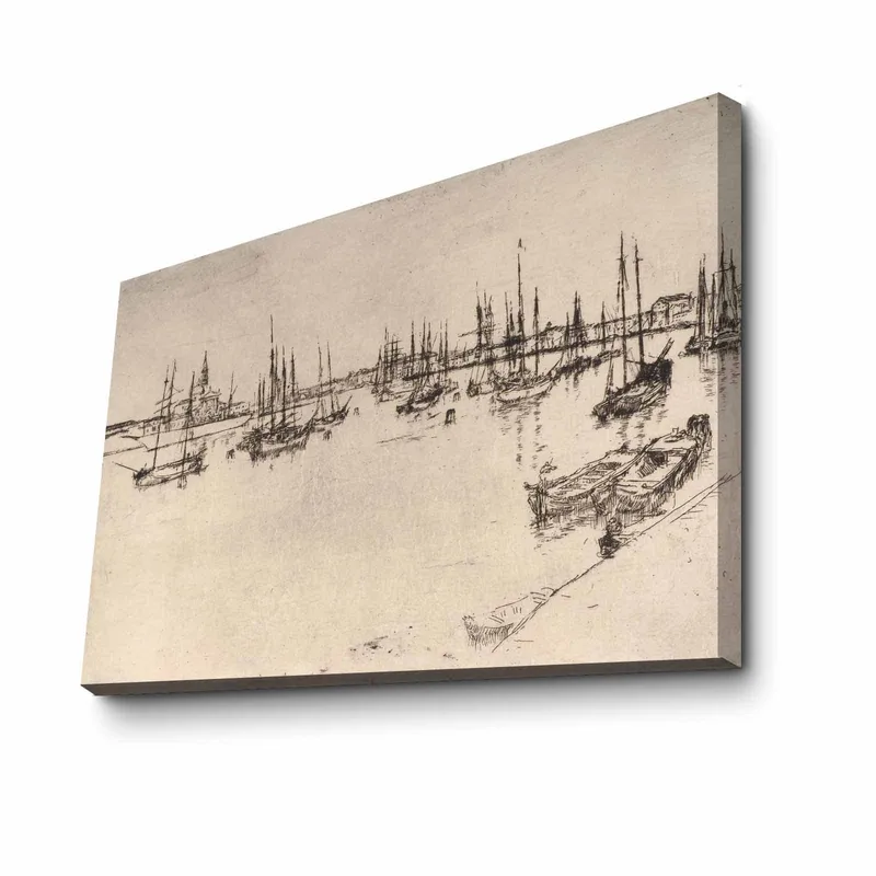 Canvastavla 70x100 cm - Stiliserad vy av en hamn med båtar och mastar i silhuett - Svart / Beige - Inredning & dekor - Tavlor & konst - Canvastavla