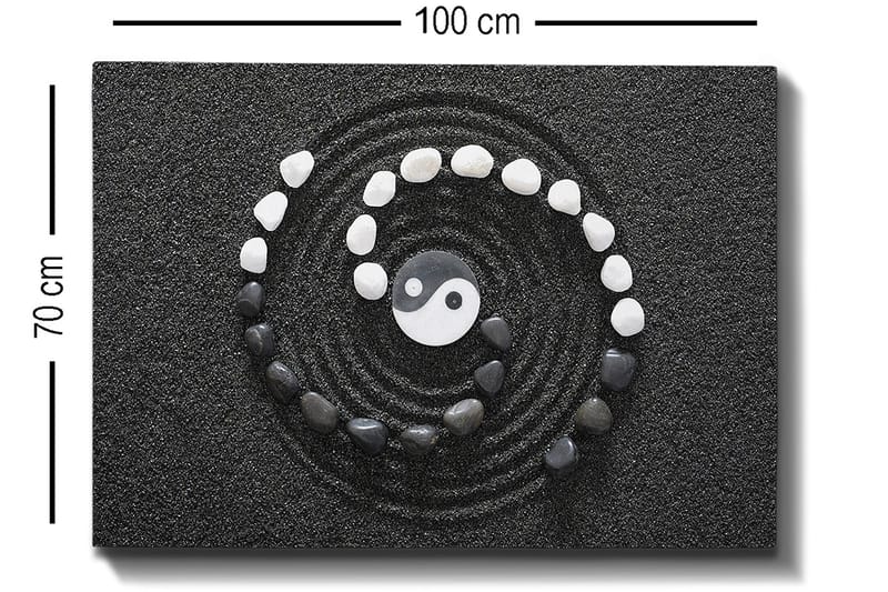 Canvastavla 70x100 cm - Stiliserad yin-yang-symbol omgiven av svarta och vita stenar i en spiralformad komposition - Svart / Vit - Inredning & dekor - Tavlor & konst - Canvastavla