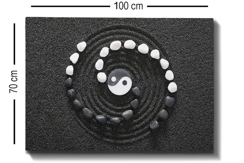 Canvastavla 70x100 cm - Stiliserad yin-yang-symbol omgiven av svarta och vita stenar i en spiralformad komposition - Svart / Vit - Inredning & dekor - Tavlor & konst - Canvastavla