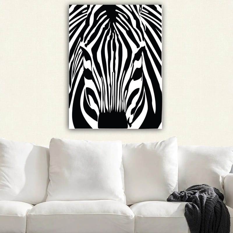 Canvastavla 70x100 cm - Stiliserad zebras ansikte med tydliga svarta och vita ränder - Svart / Vit - Inredning & dekor - Tavlor & konst - Canvastavla