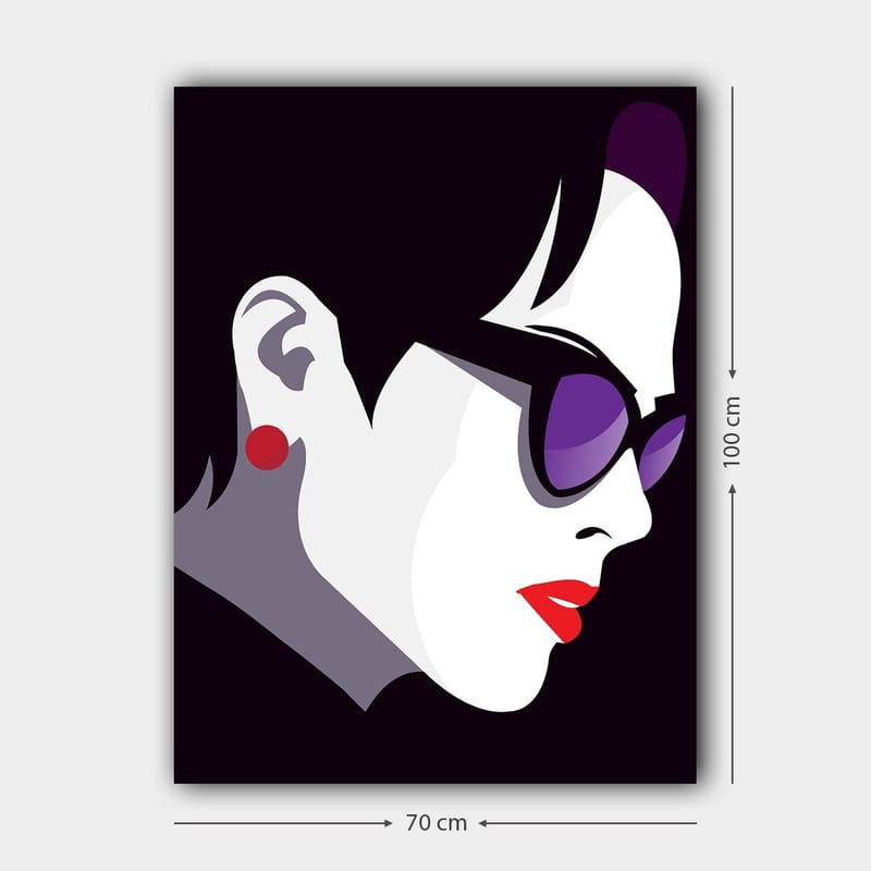 Canvastavla 70x100 cm - Stiliserad profil av en kvinna med solglasögon och röd läppstift - Svart / Vit / Lila - Inredning & dekor - Tavlor & konst - Canvastavla
