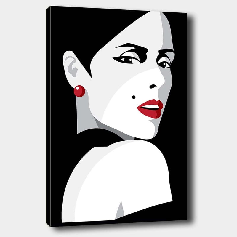 Canvastavla 70x100 cm - Stiliserad porträtt av en kvinna med en dramatisk blick - Röd / Svart / Vit - Inredning & dekor - Tavlor & konst - Canvastavla