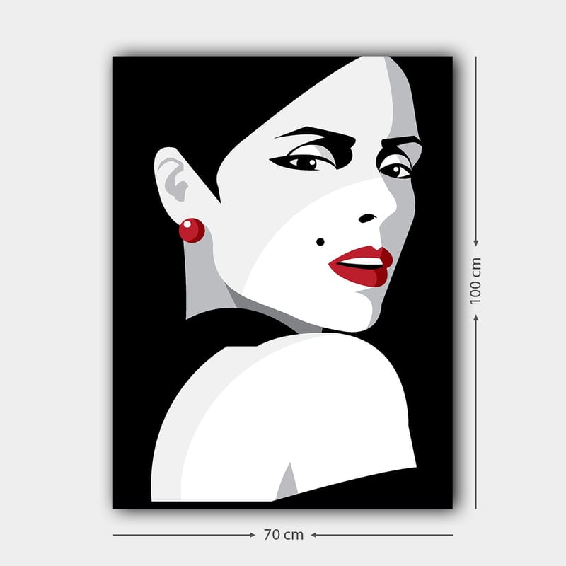 Canvastavla 70x100 cm - Stiliserad porträtt av en kvinna med en dramatisk blick - Röd / Svart / Vit - Inredning & dekor - Tavlor & konst - Canvastavla