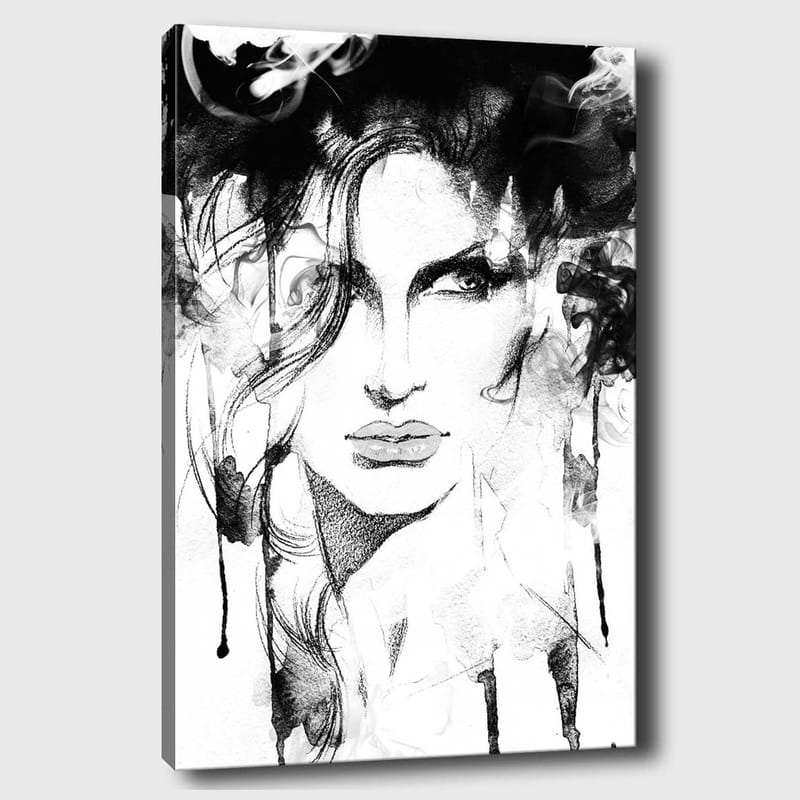 Canvastavla 70x100 cm - Stiliserad porträtt av en kvinna med dramatiska linjer och rökiga inslag - Svart / Vitt / Grått - Inredning & dekor - Tavlor & konst - Canvastavla