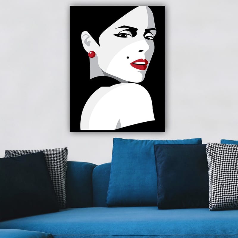 Canvastavla 70x100 cm - Stiliserad porträtt av en kvinna med en dramatisk blick - Röd / Svart / Vit - Inredning & dekor - Tavlor & konst - Canvastavla