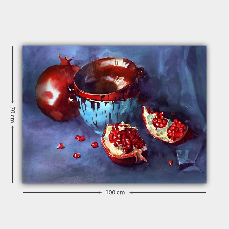 Canvastavla 70x100 cm - Stillhet med granatäpplen och en blå skål - Röd / Blå / Brun - Inredning & dekor - Tavlor & konst - Canvastavla