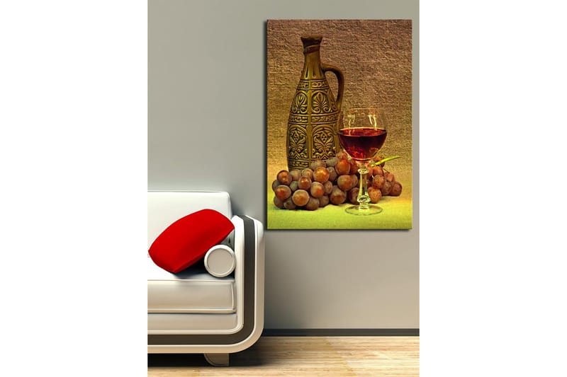 Canvastavla 70x100 cm - Stillsam komposition med en dekorativ kanna, ett glas vin och druvor - Brun / Vinröd / Grå - Inredning & dekor - Tavlor & konst - Canvastavla