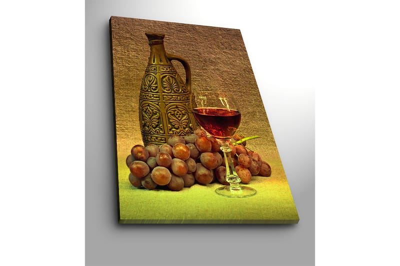 Canvastavla 70x100 cm - Stillsam komposition med en dekorativ kanna, ett glas vin och druvor - Brun / Vinröd / Grå - Inredning & dekor - Tavlor & konst - Canvastavla